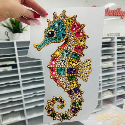 gemstone seahorse clear film screen print