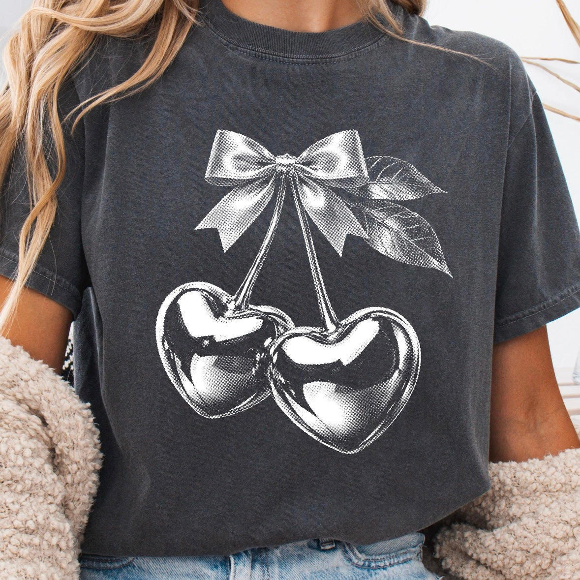 cherry hearts half tone screen print transfer•