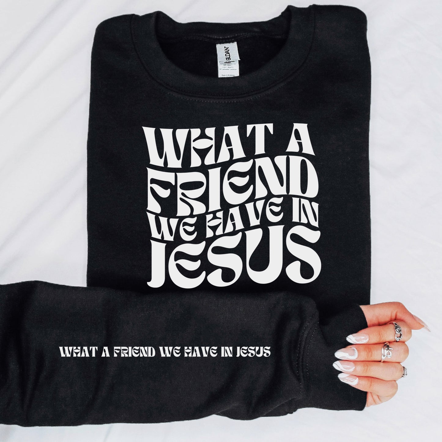 What a friend we have in Jesus screen print transfer