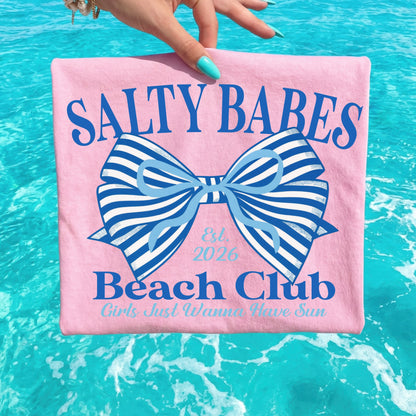 salty babes beach club clear film screen print