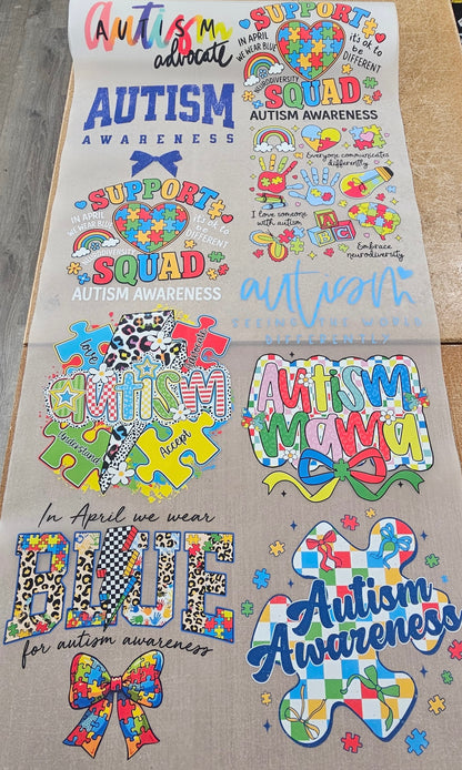 pre-designed AUTISM AWARENESS  dtf gang sheet - 1-2 business day tat