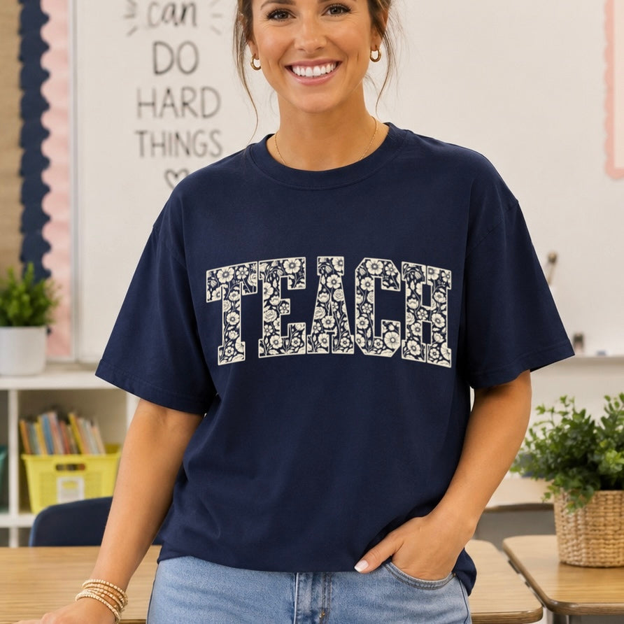 TEACH floral screen print transfer•