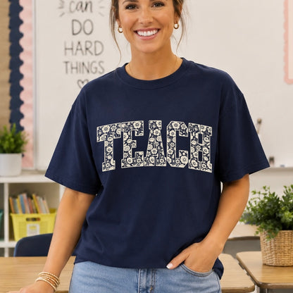 TEACH floral screen print transfer•