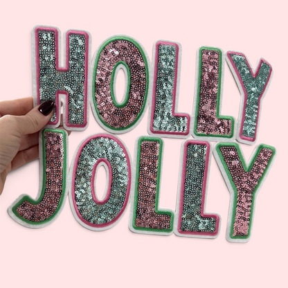 Sequins Patch - Holly Jolly pink + green