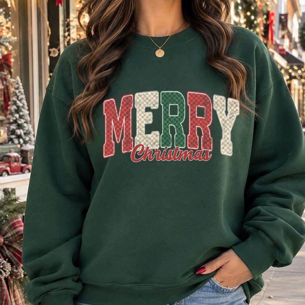 checker Merry Christmas clear film screen print