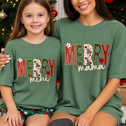 Merry mama & mini clear film screen print