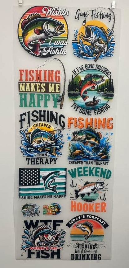 READY TO SHIP dtf GONE FISHING gang sheet pre-cut