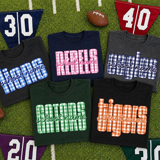 semi-custom mascot gingham simple font - 1 or 2 color (design set up only)