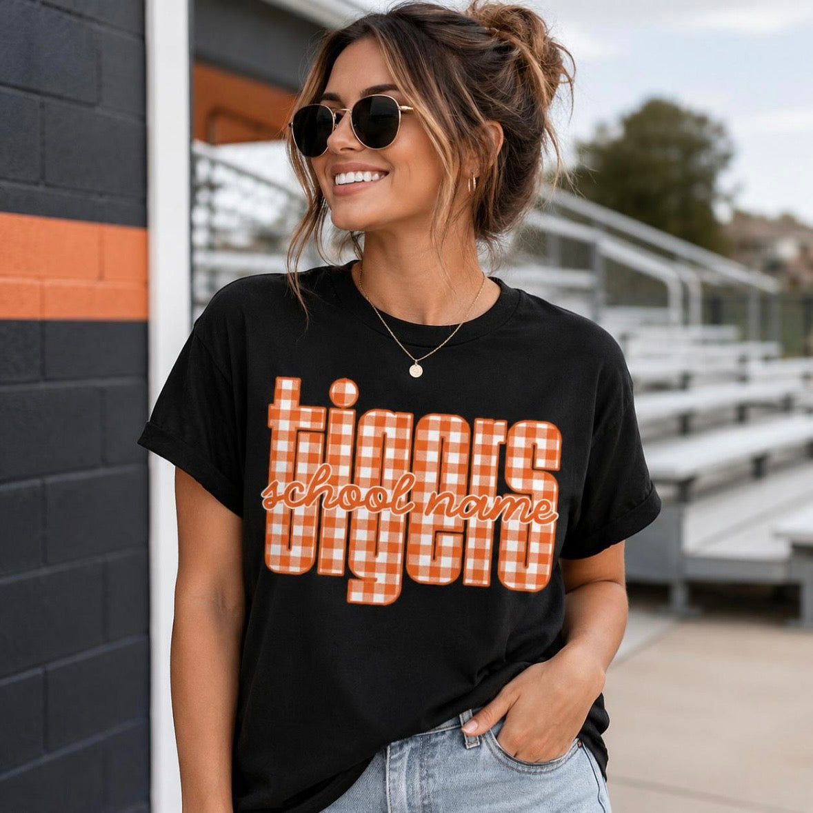 semi-custom mascot gingham simple font - 1 or 2 color (design set up only)