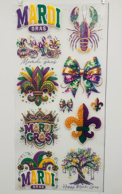 READY TO SHIP dtf MARDI GRAS gang sheet pre-cut