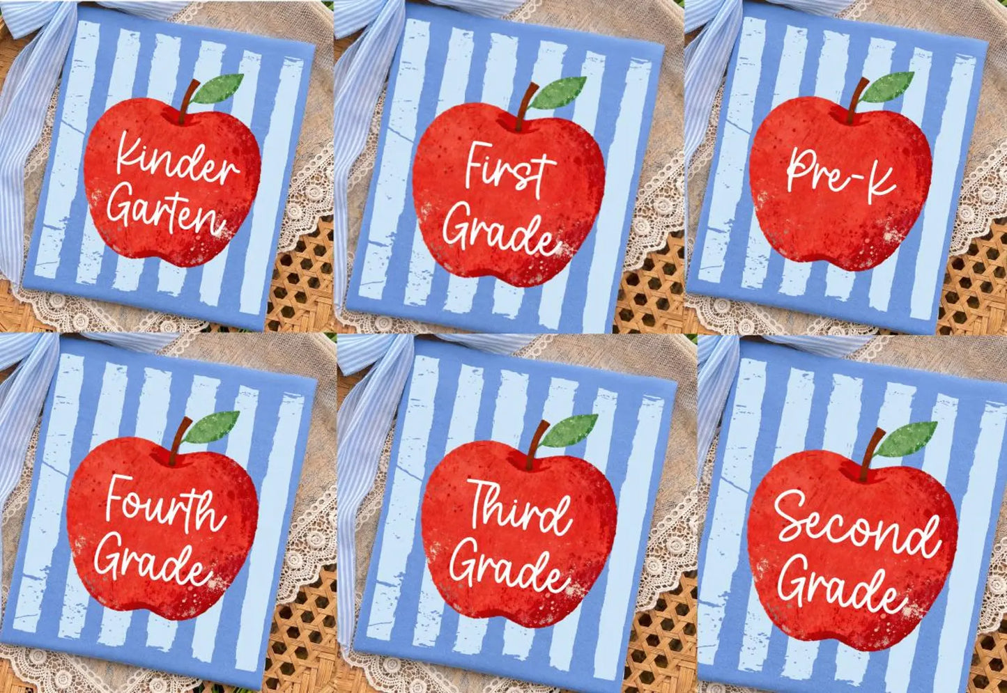 PRE-DESIGNED Apple Stripe Grades gang sheet - DTF or Sublimation - Youth size