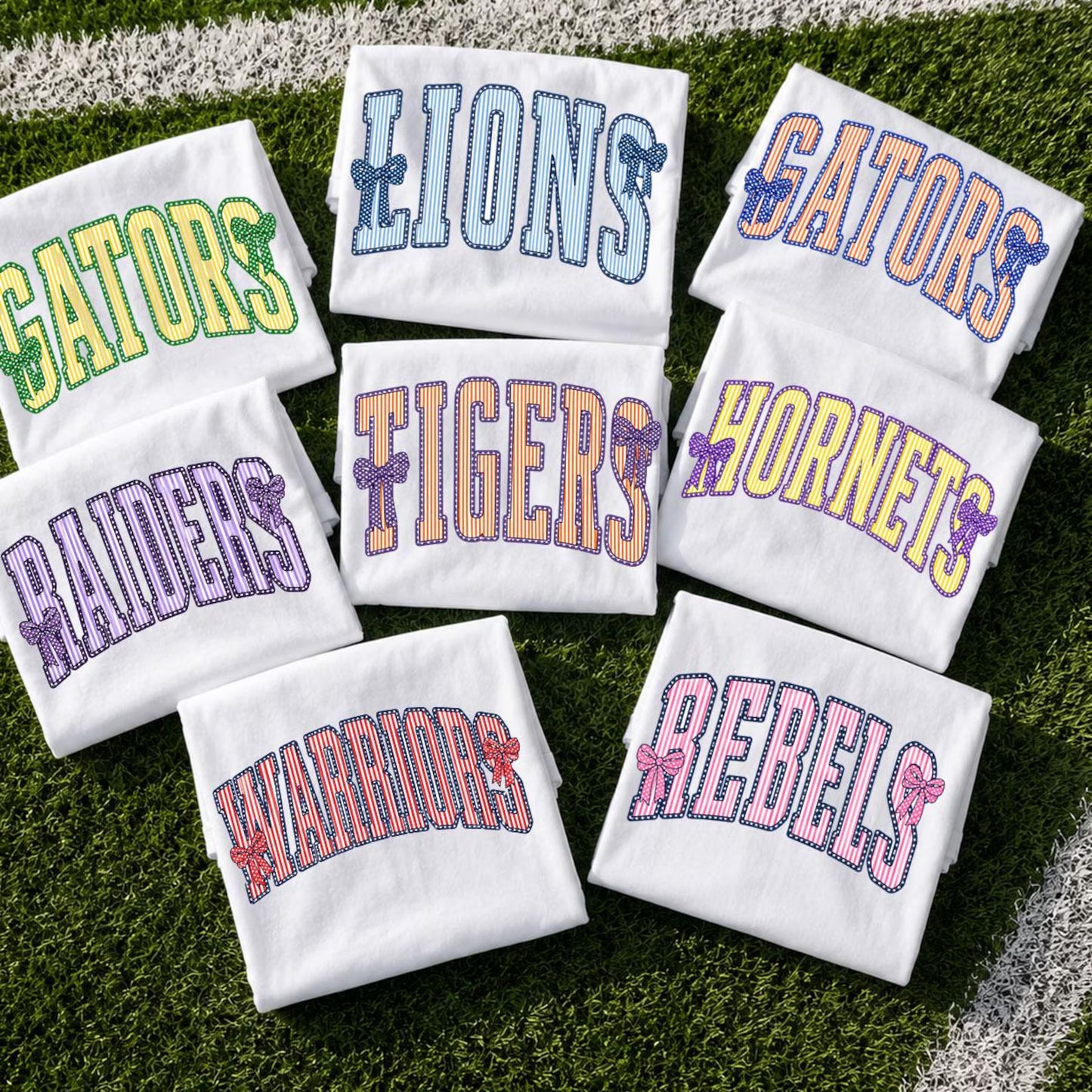 semi-custom stripe bow mascot - 2 colors (design set up only)