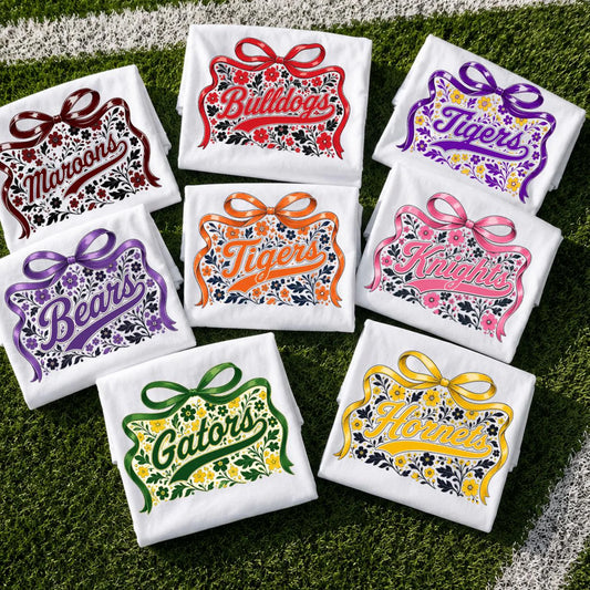semi-custom floral bow mascot - 2 colors (design set up only)