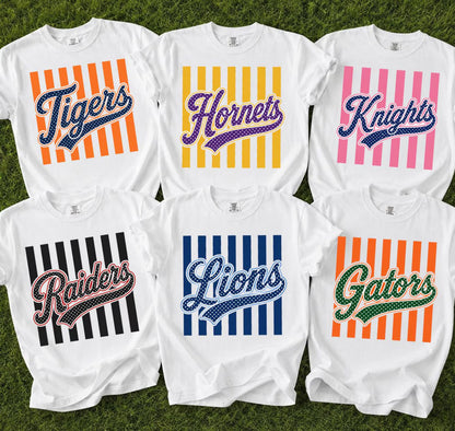 semi-custom polka dot stripe mascot - 2 colors (design set up only)