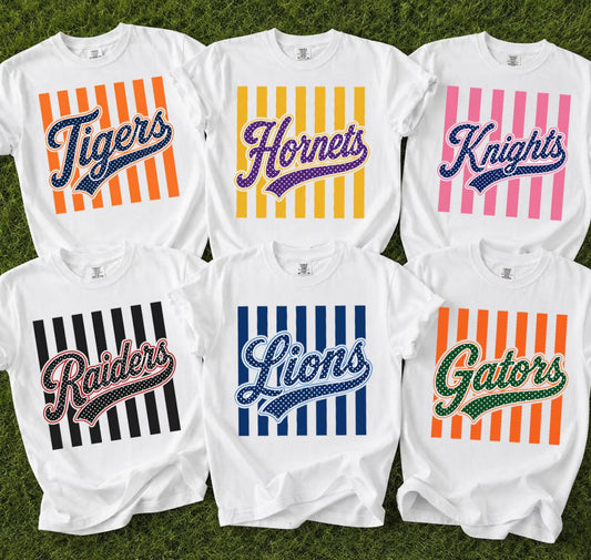 semi-custom polka dot stripe mascot - 2 colors (design set up only)
